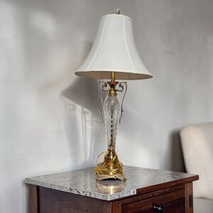 Vintage 60s 70s Waterford Cut Crystal Glass Table Lamps Luxury Ornate Brass Base